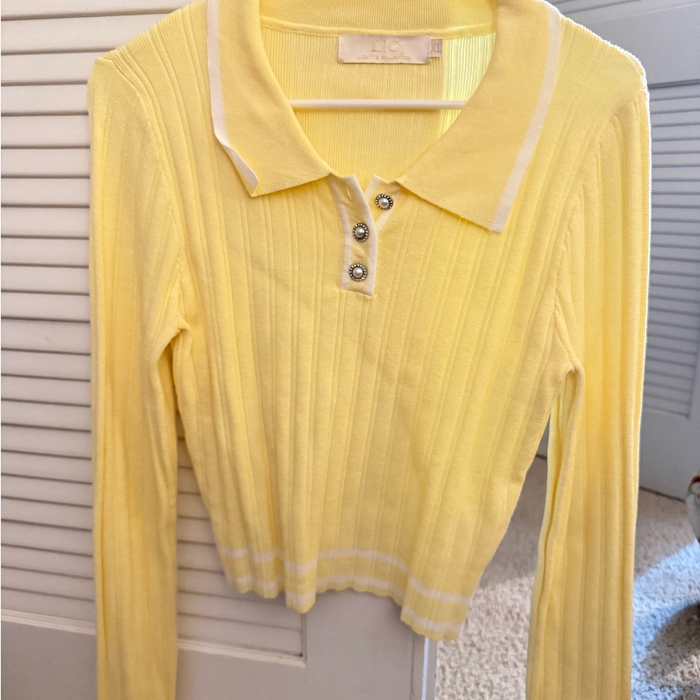 Yellow Ribbed Long Sleeve Polo Shirt